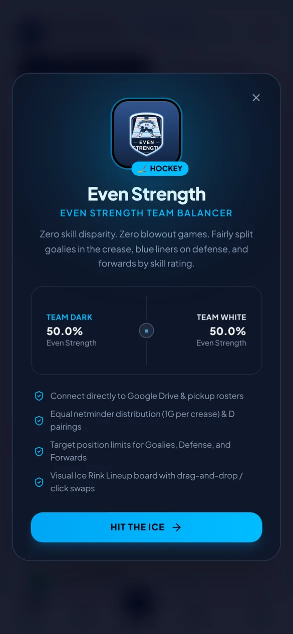 Even Strength welcome screen