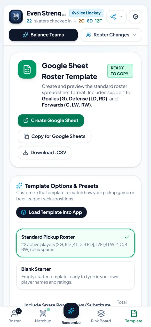 Google Sheet roster template